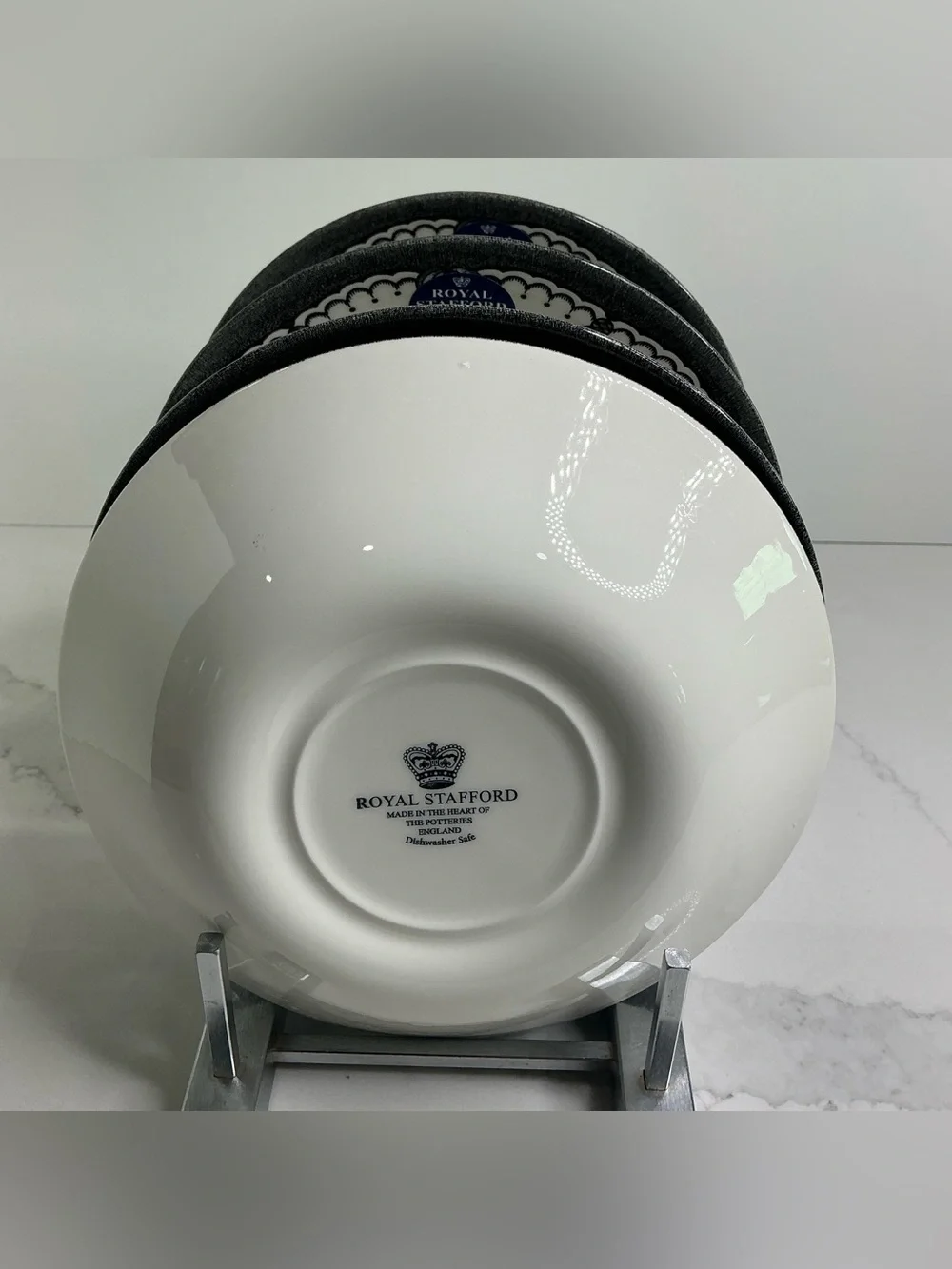 4 Royal Stafford Soup Pasta Bowls Witch With Black Cat 8” Halloween New